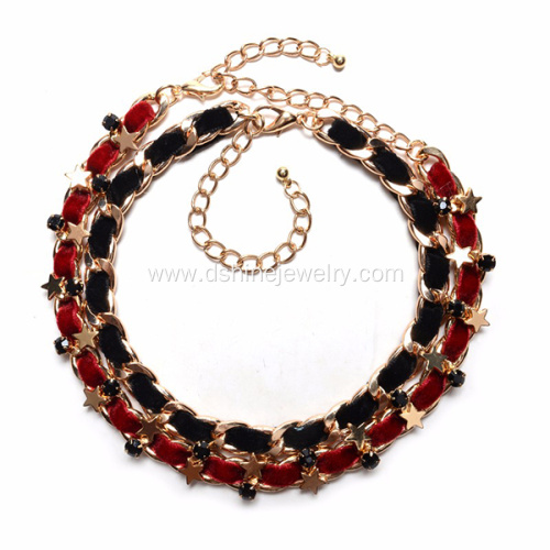 Layered Chain Velvet Choker Golden Stars Necklaces For Bride